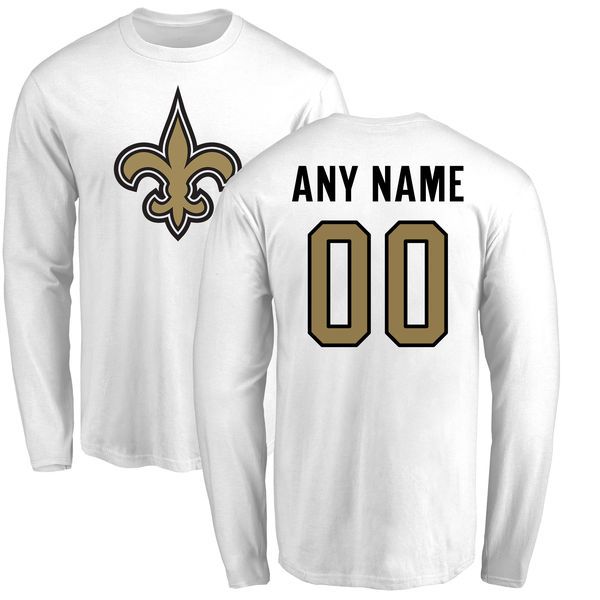 Men New Orleans Saints NFL Pro Line White Custom Name and Number Logo Long Sleeve T-Shirt->->Sports Accessory